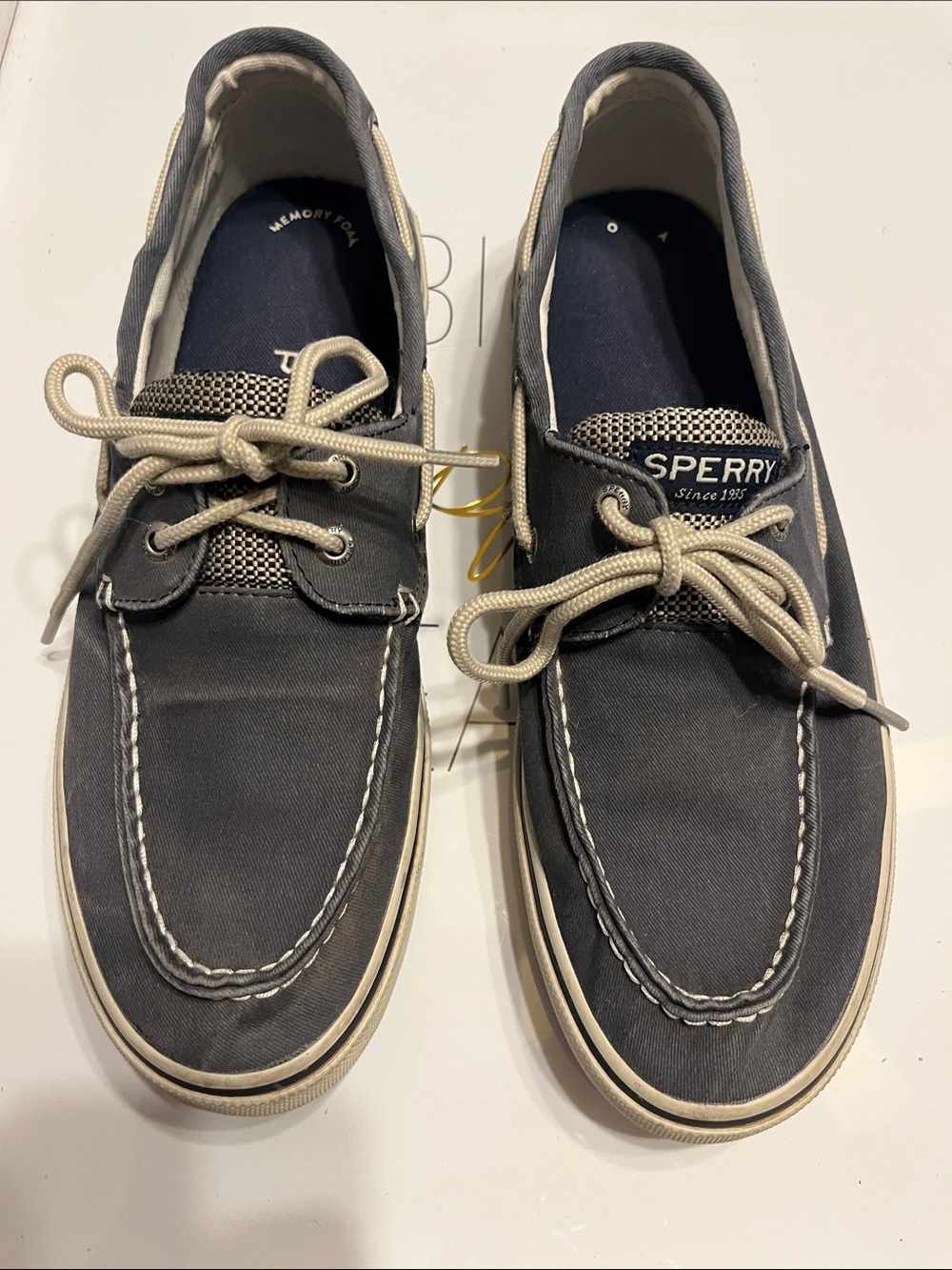 Sperry Gray Canvas & Beige Lace Men's Boat Shoes